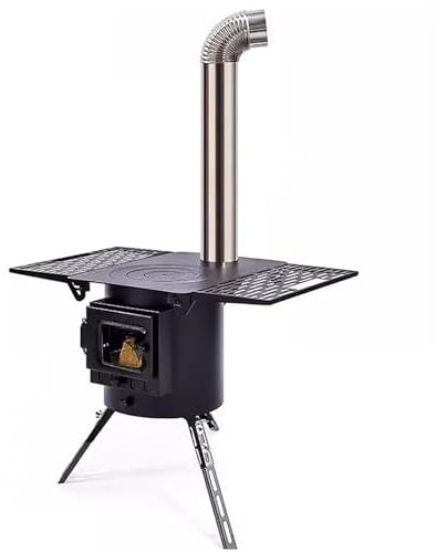 estufa leña Estufa de leña portátil - Estufa pequeña con quemador de calefacción y ventana visual - Estufa de carpa con compuerta ajustable para asar, hacer picnics y cocinar - Fácil control del humo