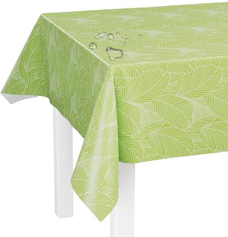 LILENO HOME Tischdecke abwaschbar als Meterware 220x140cm (Schnittkante) in Grafikblätter grün Motiv - Wachstuchtischdecke wasserabweisend ideal als Tischtuch o. Tischläufer für Bierzeltgarnitur
