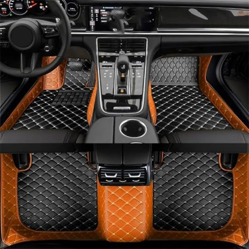 ATTLGR Nach Maß Leder Auto FußMatten für BMW X5 E53 1999-2007,Vorne Hinten VollstäNdige Abdeckung VerschleißFest Anti-Rutsch Innenausstattung Teppich,G/OrangeBlack