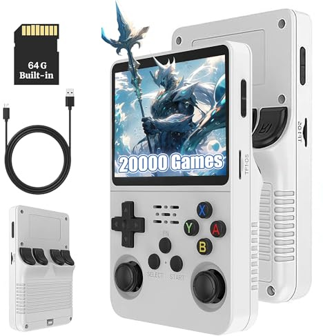 KINMRIS R36S Retro Handheld Spielekonsole 128GB 30000+ Spiele, Retro Konsole Linux System 3.5 Zoll IPS Bildschirm Tragbarer Pocket Video Player
