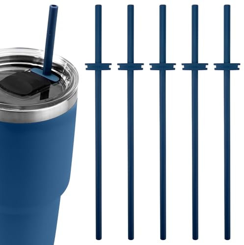5pcs Silicone Straw for Yeti Rambler 30/20/10oz，Reusable Straws for Yeti Tumbler with Magslider Lid ，Yeti Accessories，Replacement Straws，BPA Free (Blue)
