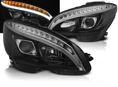LED Light Tube Scheinwerfer in schwarz für Mercedes W204 C Klasse 2007-2010