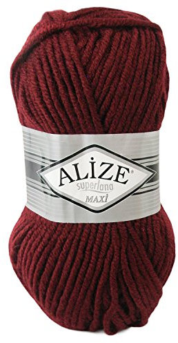 Strickgarn Strickwolle Superlana Maxi 100g 25% Wolle Wintergarn Winterwolle, 50 Farben, Farbe:57 bordeaux rot