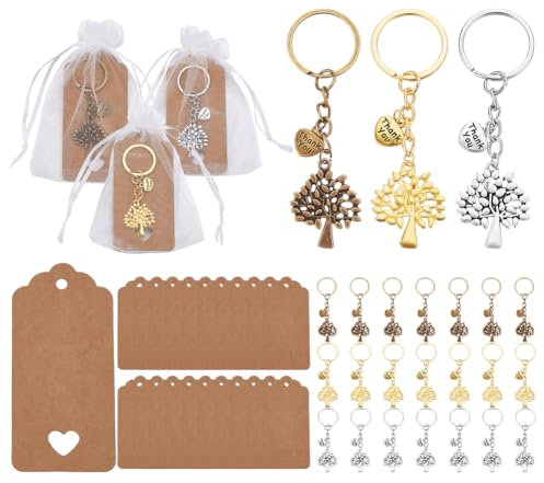 arricraft 24 Set Regali di Apprezzamento dei Dipendenti, Albero della Lega della Vita Portachiavi viene fornito con Kraft Thank You Card per Team Apprezzamento Collega Gift Set