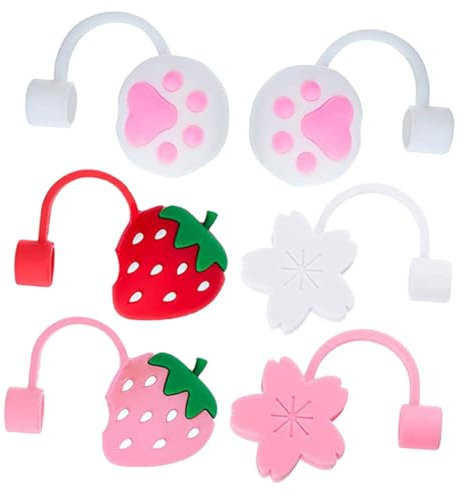 Garneck 6pcs Silicone Straw Covers Cap Reusable Cute Cartoon Straw Tip Protectors for Drinkware, Multi-Color Set Suitable for Travel and Everyday Use
