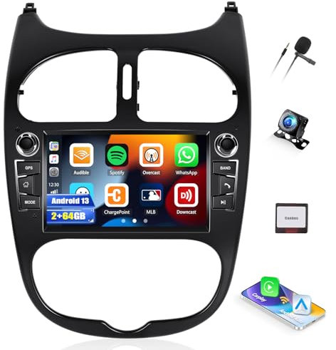 SIXWIN 2+64G Android 13 Autoradio für Peugeot 206 1998-2016/Citroen C2 2004-2008 mit Carplay/Android Auto/Mirrorlink,7'' Touchscreen Bildschirm Unterstützt WiFi/GPS/FM/Bluetooth/SWC/FM/RDS
