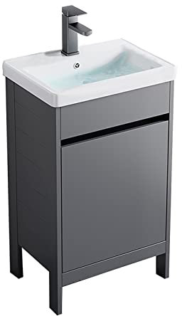 HADECOLL Badezimmer-Waschtisch mit Schrank， bodenstehender Wäschebehälter， moderner Waschtisch， Waschstation， Handwaschbecken， Lagerregale， Waschbecken mit Tür und Weiß，Cabinet-43 * 36cm/16.9 * 14in