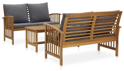 Utiny 3-TLG. Garten-Lounge-Set Gartenset Sitzmöbel Sitzgruppe Gartenbank Beistelltisch Gartengarnitur mit Auflagen Massivholz Akazie Grau Type 2