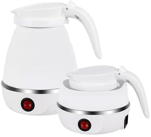 Collapsible Travel Kettle To Take On Holiday | Foldable Camping Kettle, Fast Boiling, Silicone Material | Compact Mini for Backpacking, Hotels, & Outdoors (White)
