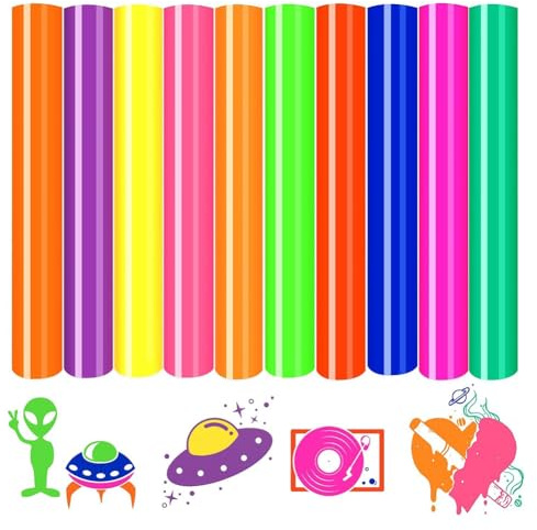 Kueohse HTV Wärmeübertragungsfolienset -30X25 cm 10 Blatt Neon-Bügelfolien Grün Neon HTV Blau Neon Wärmeübertragungsfolie T-Shirt Set