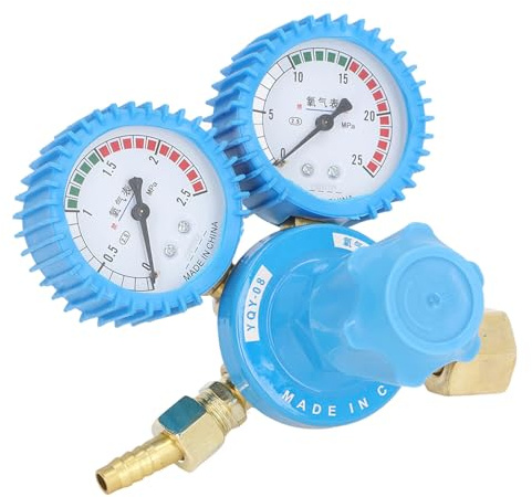 Telituny jauges de régulateur d'oxygène, détendeur oxygène professionnel en laiton avec 2 manomètres, 25MPa régulateurs de bouteille de gaz d'oxygène, pour travaux de soudage, médicales et chimiques