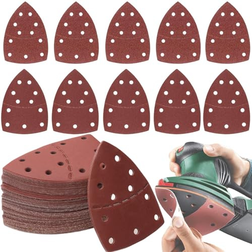 70 Schleifpapier Dreieckschleifer Klett Mouse Schleifpapier Set 11-Loch Dreieck-Schleifpads Set Delta Schleifpapier Dreieckschleifer 40/80/120/180/240/320/400 Körnung Schleifpapier Für Holz Metall