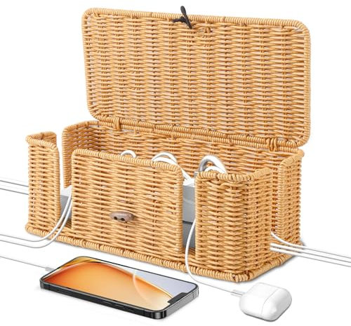 Boîte de rangement de câbles faite à la main, boîte de gestion des câbles en rotin, boîte d'organisation de câbles sous bureau, générique, 4 fentes ouvertes, convient pour l'organisation de cache