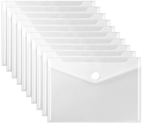 Jecdfs 10er Set Dokumententaschen A5, Umschlagmappen zum Abheften, Sichttaschen, Sammelmappen Wasserdicht und Reißfest für Dokumentenorganisation, Transparent Weiß (Dick)
