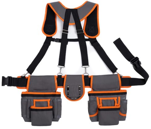 Carpenter Tool Belt Adjustable 19-Pocket Suspenders Waist-Holder Work Bags | Utility Toolbelt Work Bags for Electrician Construction Home Improvement Electrical Installation Plumbing Repair