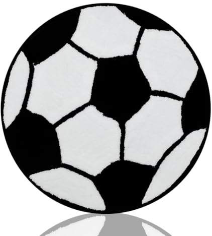 JynxtoyZeal Fußball-Teppich, Runder Fußballteppich, Fußballteppich für Kinderzimmer, Fußball Kurzflor Teppich,Kinder Schlafzimmer Stuhl Teppich Teppiche Badematten (60×60cm)
