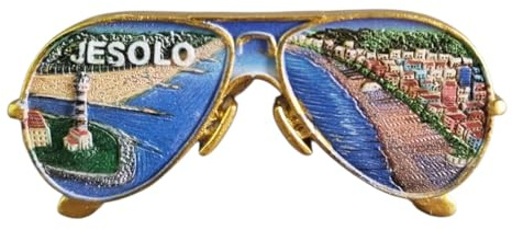 KUSTOM ART Kühlschrankmagnet Italien Jesolo in Form einer Brille mit Leuchtturm und Strand 3D-Magnet aus Harz Kollektion 8 x 4 cm