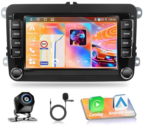 Motorsi Android 15 4+64G Pour VW Passat Golf Touran Polo Skoda Seat Altea, Autorradio 7 Pouces 1280P HD Tactile Carplay Android Auto Radio, Bluetooth 5.0 EQ WiFi DAB+ OBD2 & Caméra AHD De Recul, Micro