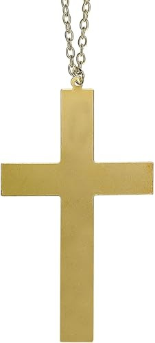 TrendandStylez Goldene Kreuzkette – großes Kreuz 24cm mit Gliederkette, glänzender Anhänger für Priester-, Mönch- & 80er-Jahre-Kostüm, Party & Karneval Accessoire
