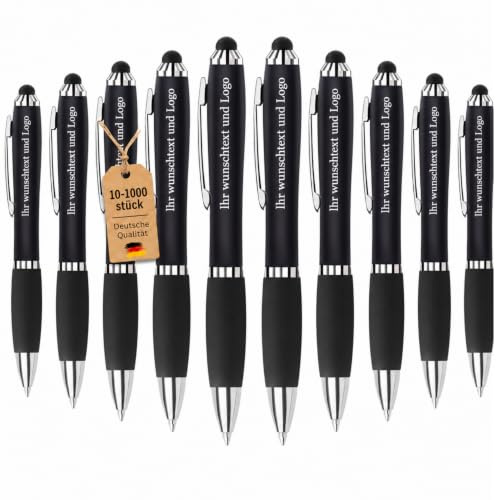 Gravurmaster Kugelschreiber Personalisierbar mit Gravur 10–1000 STK, 2-in-1 Ergonomisch Kugelschreiber mit Touchpen Wunschtext, Geschenk für Business Büro Schule & Vertragsunterzeichnung, 10 STK