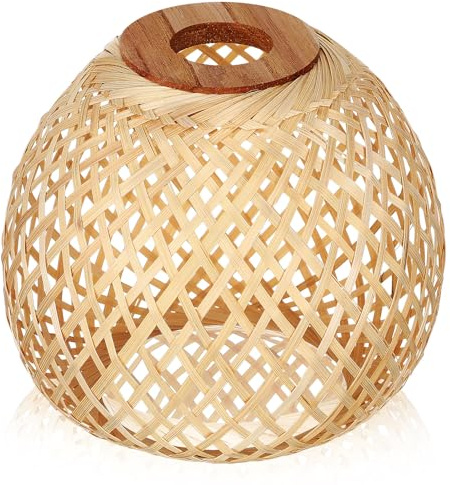 FIXOSHEE Abat-Jour en Bambou Tissé Naturel pour Plafonnier à Suspendre en Rotin Compatible Éclairage Doux et Décoration Intérieure Salon Chambre Salle à Manger