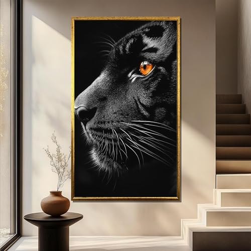 LMYCHENG Leinwandbild „Schwarzer Panther“, Wandkunst mit Wildtiermotiven, Poster mit Großkatzenporträts, Drucke im Dschungelstil, modernes Unikat (60 x 105 cm/Innenrahmen)