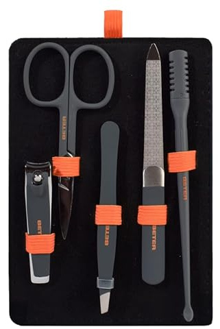 Beter – Reise-Pflegeset, Level Up Collection, Basisset mit Nasenhaarschneider, Maniküre-Werkzeugen aus Edelstahl, Pinzette und kompakter, leichter Kulturtasche, Orange