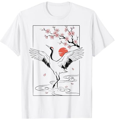 Grue À Couronne Rouge Fleur De Cerisier T-Shirt