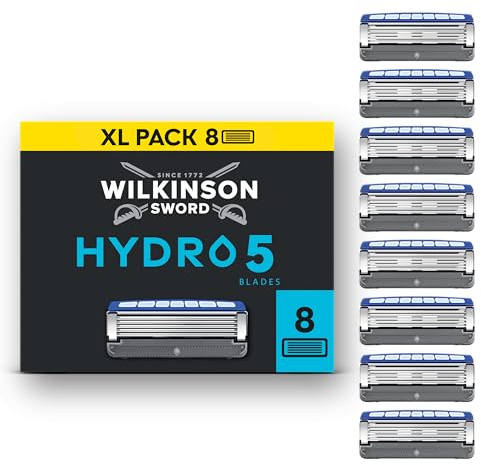 Wilkinson Sword Hydro 5 Herrenrasierer Klinge, Ersatzklingen-Pack Herrenrasierer, Haut-Hydratation, karbonbeschichtete Klingen, 8 Ersatzklingen