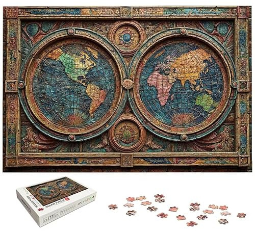 Puzzle 1500 Teile Karte, Weltkarte Puzzle 1500 Teile Erwachsene, Holzpuzzle Erwachsene mit Exquisiter Verpackungsbox, Klassische Puzzles für Die Ganze Familie, Holzpuzzle für Geschenke, Dekor, -6500