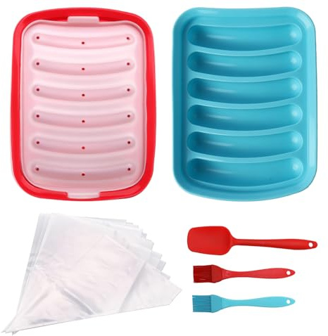 Eco-Fused 2 stampi in silicone per salsicce, set hot dog 6 cavità