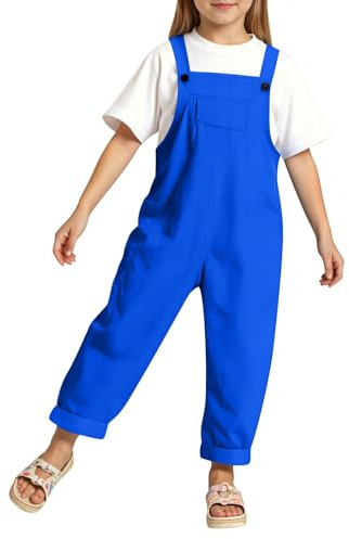 Generico Salopette Bambina Salopette Bambino Tuta Senza Maniche Ragazza Ampia Tute con Spalline Sottili e Tasche per Bambini Tinta Unita Pantaloni Lunghi Tutine Tutina Casual per 3-14 Anni