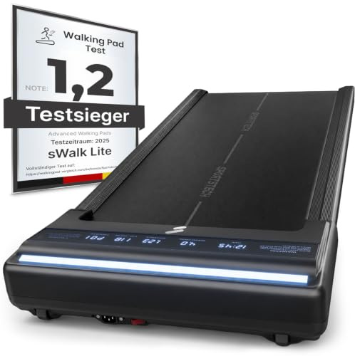 Sportstech sWalk Lite Walking Pad Laufband für Zuhause & Schreibtisch, mit Steigung 6%, bis 6 km/h, LED-Anzeige, App-Steuerung, Fernbedienung, leise, flach & kompakt, für Home Office, bis 150 kg