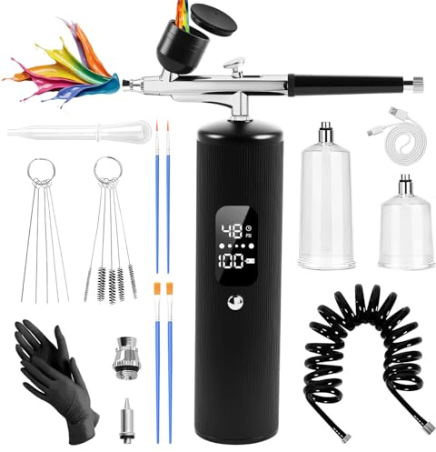 Airbrush Kit With Compressor, 48PSI High Pressure Portable Airbrush, 0.3mm Nozzle Airbrush Gun, 6000 mAh Airbrush Compressor, Airbrush Sets for Nail Art, Painting, Cake Decor, Makeup, Modeling