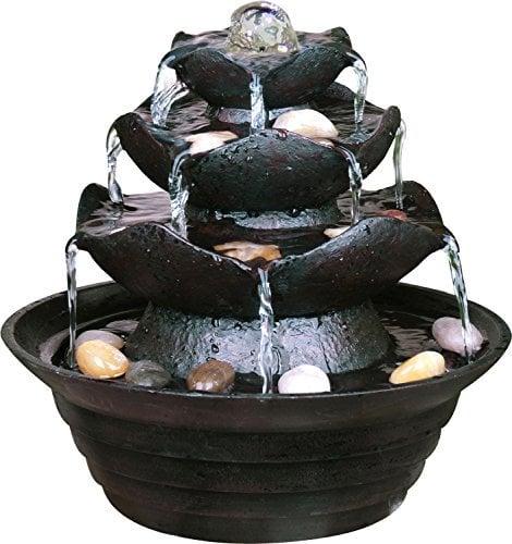 dobar® Design Tischbrunnen 96410e - Zimmerbrunnen dreistufig in Steinoptik - Kleiner Springbrunnen - Dekoratives Wasserspiel für Wohnzimmer/Büro/Indoor - Zierbrunnen - 22,2 x 22,2 x 20,6 cm - Schwarz