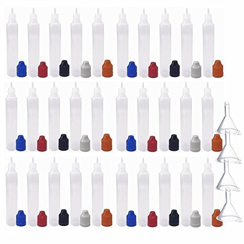 (30 Pack, Multi Color Caps) 30ml PE Pen Plastic Bottle with Childproof Cap for Liquid, Light Oil, Paint, dropper eliquid bottle liquid squeeze bottle TIP Dropper