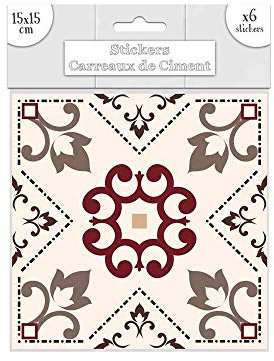 6 stickers carreaux de ciment gris et marron 15 x 15 cm