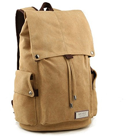 Retro-Segeltuch Rucksack Vintage Schultasche für Reise, Laptop und Camping - Unisex Daypack Mit Gepolsterter Tasche (Khaki)