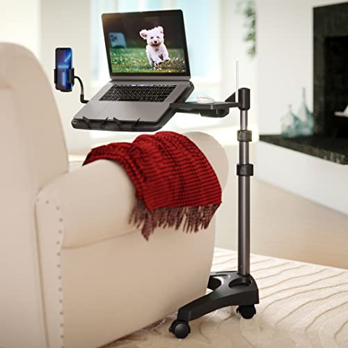 LEVO G2 V16 Rolling Laptop Stand with Mouse Tray and Phone Holder | Tilting platform, compact V-base for beds, couches and recliners, 15 inch cantilever reach, 22 to 45 inch height