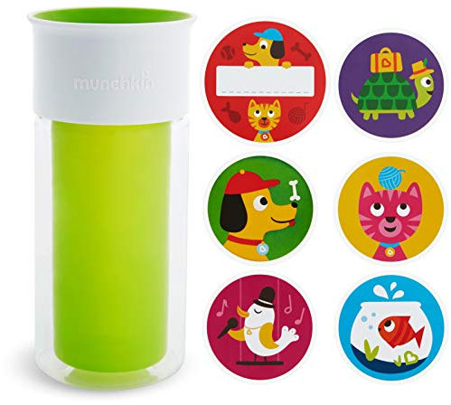 Munchkin Miracle 360 Vaso aislado para sorber, incluye calcomanías para personalizar la taza, 9 onzas, verde