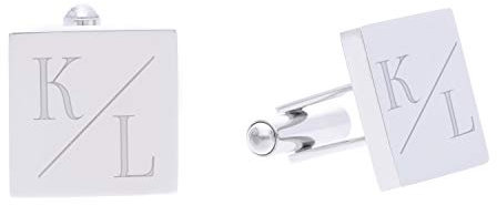 FORYOU24 2 Manschettenknöpfe mit Gravur für Herren eckig Motiv 01, personalisiertes Geschenk mit Initialien, silberner Schmuck für Herren, als Hochzeitsgeschenk, zum Jahrestag, zum Hochzeitstag