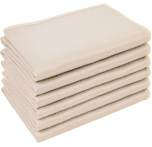 HIDMD Microfibre Polishing Cloths Microfiber Cleaning Cloths Lint free Towels for Dishes Glasses Car Windows Mirrors Screen TV Tablets Camera 30CM X 40CM Beige 6PCS