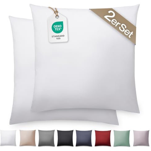 Blumtal Mako Satin Kissenbezug 50x50 Baumwolle Weiß - 2er Set Kissenbezüge aus 100% Baumwolle - Edle Glanzoptik & Reißverschluss - Satin Kissenbezug für Kissen 50x50 Dekokissen & Sofakissen