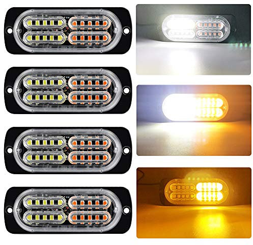 yifengshun 4X20LED Lumières Stroboscopiques Warining Beacon Lights d'urgence Lampe de Voiture Flash Lamp pour 12-24V Voiture Camion-Ambre+Blanc