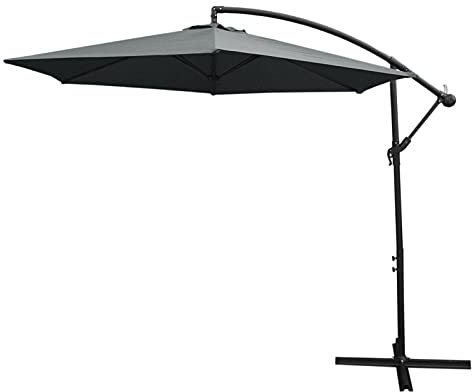 Sombrilla Voladiza 3m 300cm Inclinable con Mecanismo Manivela Cubierta lmpermeable GRATIS Parasol Colgante Terraza Jardín Patio Exterior Toldo Paraguas Quitasol Dosel Grande Protección UV - Gris