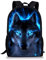 Binienty Schulrucksack für Kinder, Jungen, Mädchen, Teenager, leicht, für Bücher, Laptop, lässiger Tagesrucksack, Blauer Wolf, Einheitsgröße