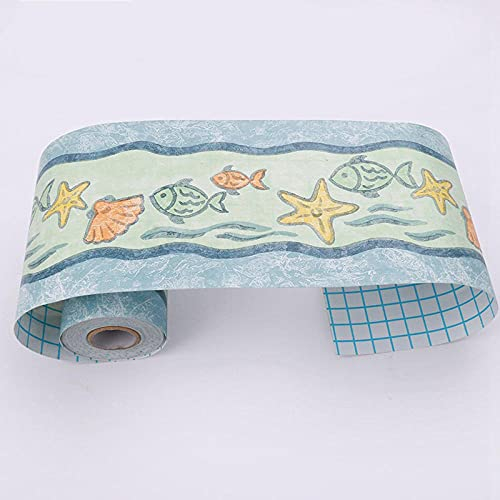 GouieRylin Peel and Stick Wallpaper Border Self-Adhesive Wall Border Sticker Home Ceiling Decorative Border for Bathroom Living Room Kitchen Small Fish Starfish 10.6×1000cm
