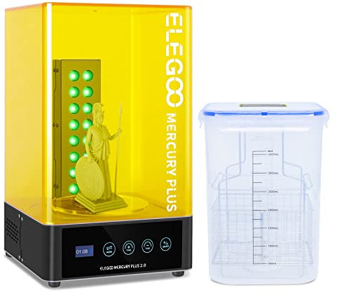 ELEGOO Mercury Plus 2.0 Wash and Curing Machine, 2 in 1 Larger Size Wash and Cure Station Double-row 405nm Lamp Beads and Dual Washing Mode Curing Box for Mars, LCD DLP SLA 3D Printed Models