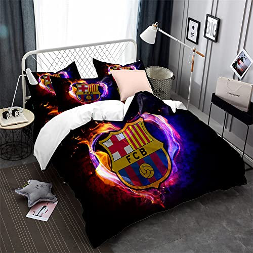CHAOSE-DEB Fußballmannschaft FC Barcelona Bettbezug Einzigartiges Geschenk Weihnachtsbettwäsche-Set Faltenfrei Leicht Langlebig + 2 Kissenbezüge (Muster 02,200 x 200 cm)