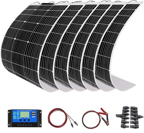 Kit de panel solar 600W 12V módulo solar monocrystaline flexible y resistente al agua con controlador USB de 60 A para RV, Roof, barco y cargador de batería de 12V/24V (kit de panel solar de 600 W)